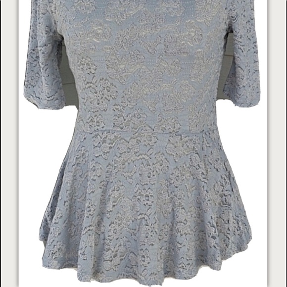 Free People Silver Lace Peplum Blouse Top Large - Picture 5 of 6